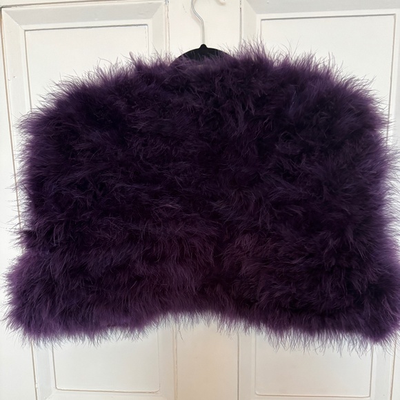 Purple Maribou Feather Open Crop Bolero Jacket size Large - Picture 6 of 9